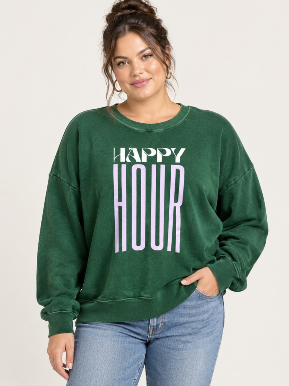 Anthropologie Maeve Jordan Nickson X Happy Hour 3X Sweatshirt Green Pullover